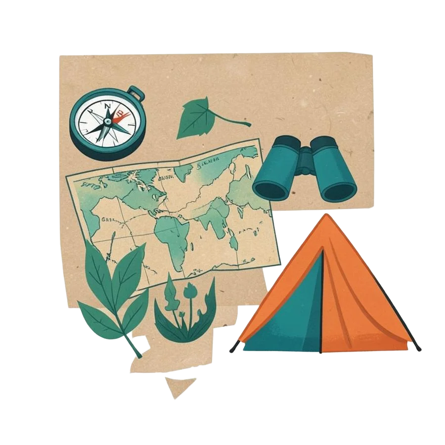 Brújula, mapa y equipo de exploración