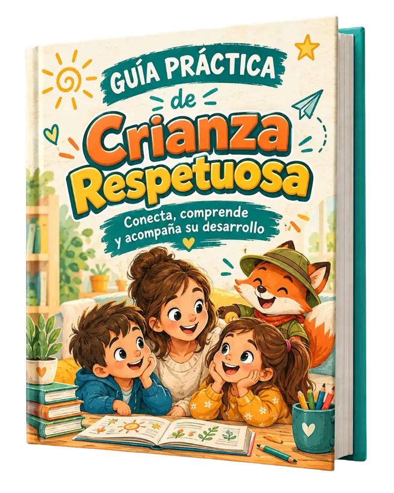 Guía de crianza respetuosa con ilustración de madre e hija