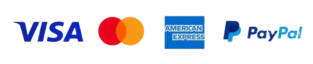 Métodos de pago Visa, Mastercard, American Express y PayPal