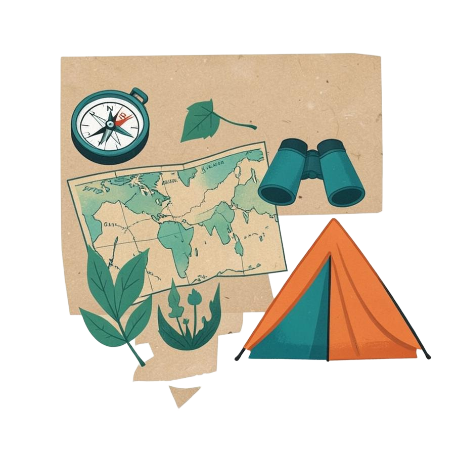 Brújula, mapa y equipo de exploración